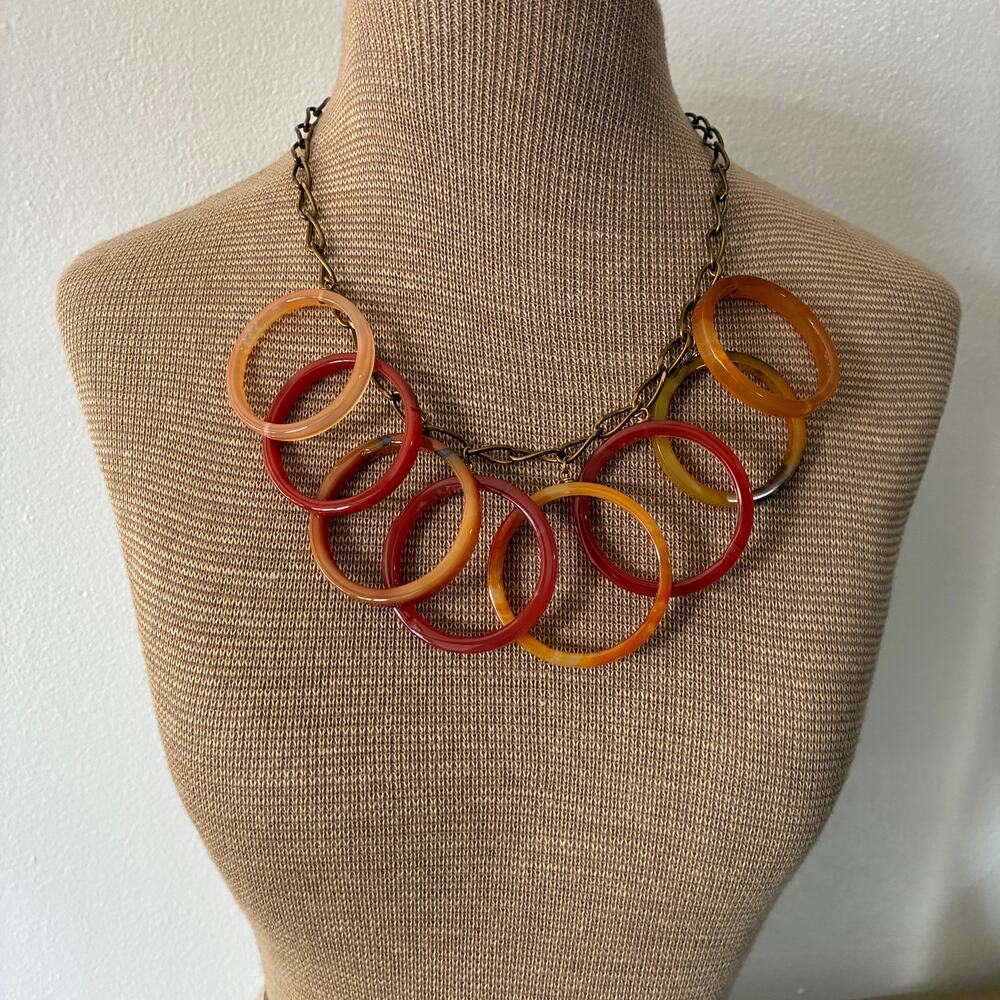 Jan Michaels Statement Necklace Carnelian Agate Glass-Look Circle Necklace